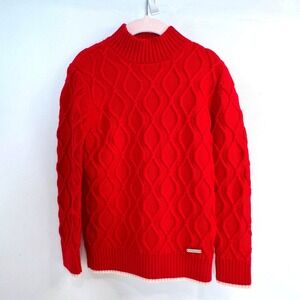 NICHOLAS & BEARS Kids Unisex Lambswool Cable Knit Mock Neck Sweater Red‎ Luxury